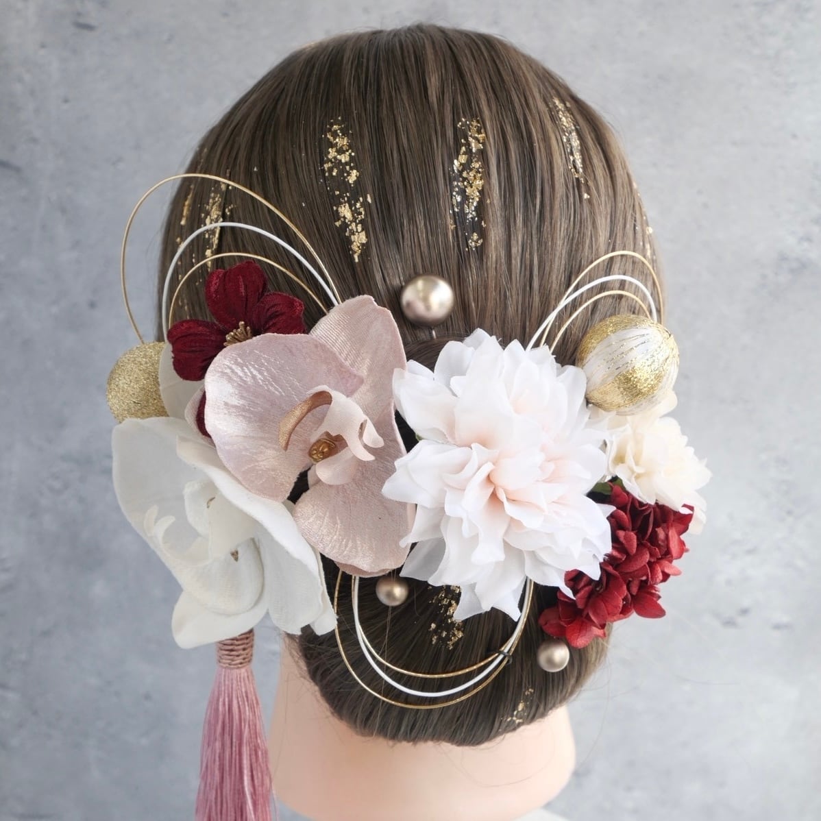 A511 胡蝶蘭 ダリア ドライフラワー 髪飾り ピンク 赤 卒業式 袴 成人式 振袖 結婚式 和装