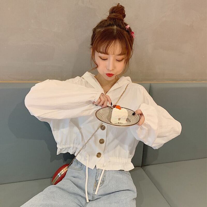 2020年初秋新秋バージョンルーズショートシックジャケットブラウスオールマッチフード付き小潮 萌量不足18869530728
