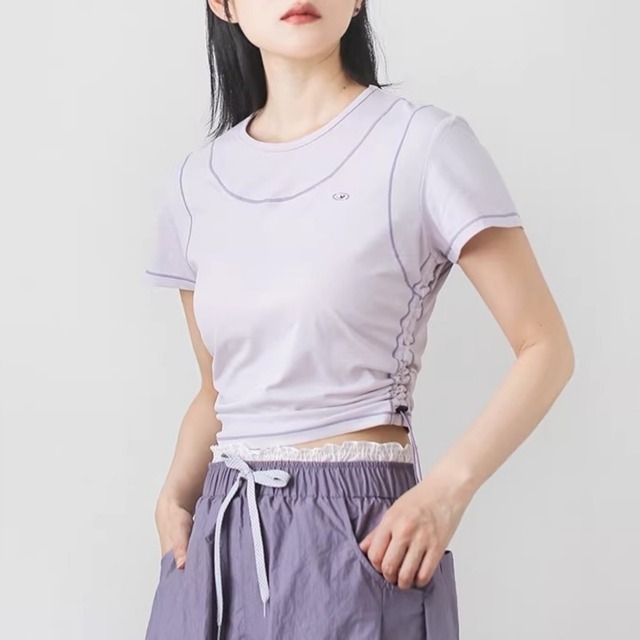 サイドドローストリングクロップドTシャツ C01183