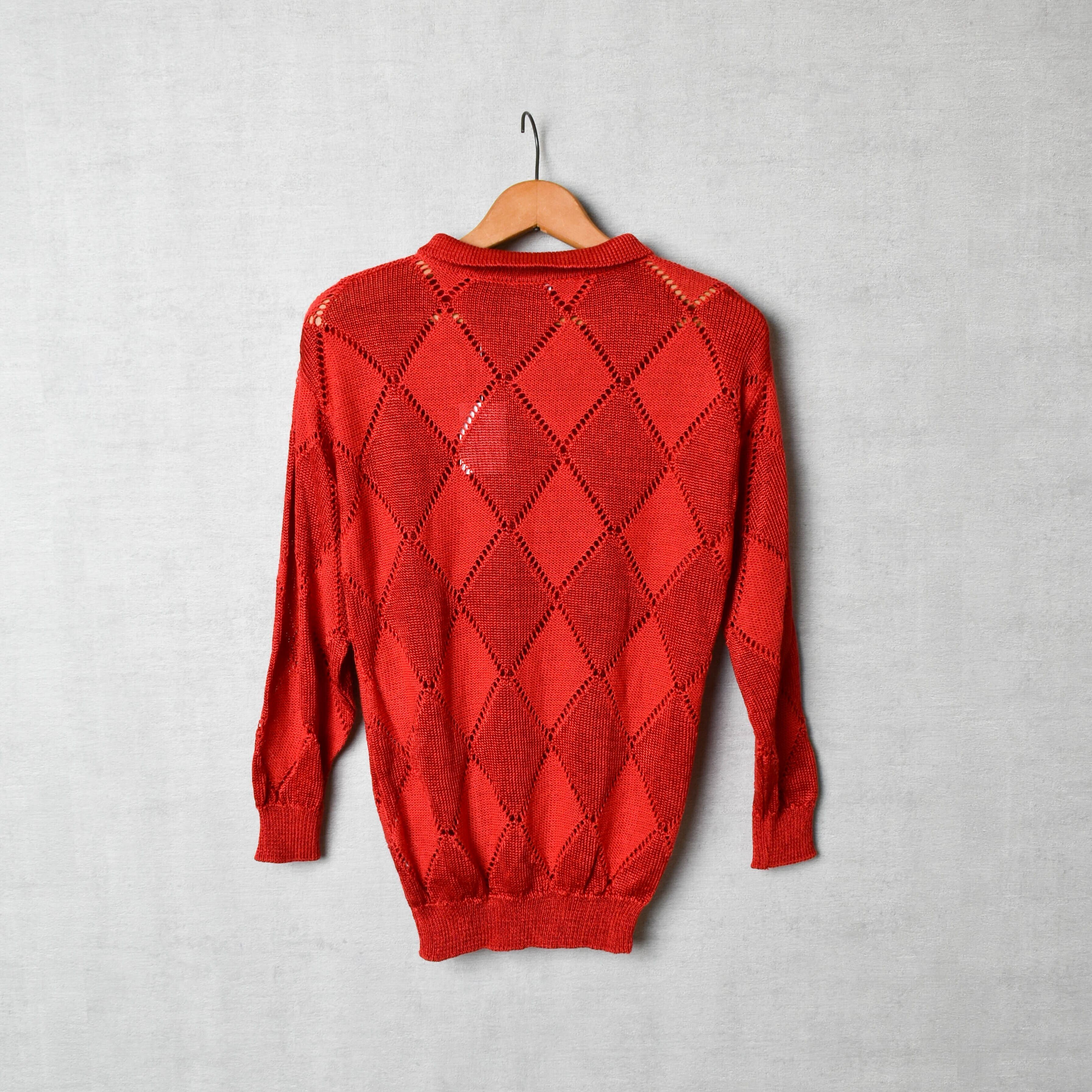 [USED] made in ITALY argyle cotton knit red