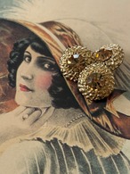 12mm 輸入デザインボタン アンバー×ゴールド メタル×ストーン  アクセサリーパーツ デコレーションパーツ