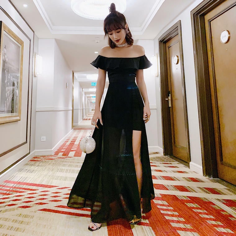 パーティードレス オフショルダー スリット セクシー ロング丈 大きいサイズ パーティードレス ロング丈 レディース オフ