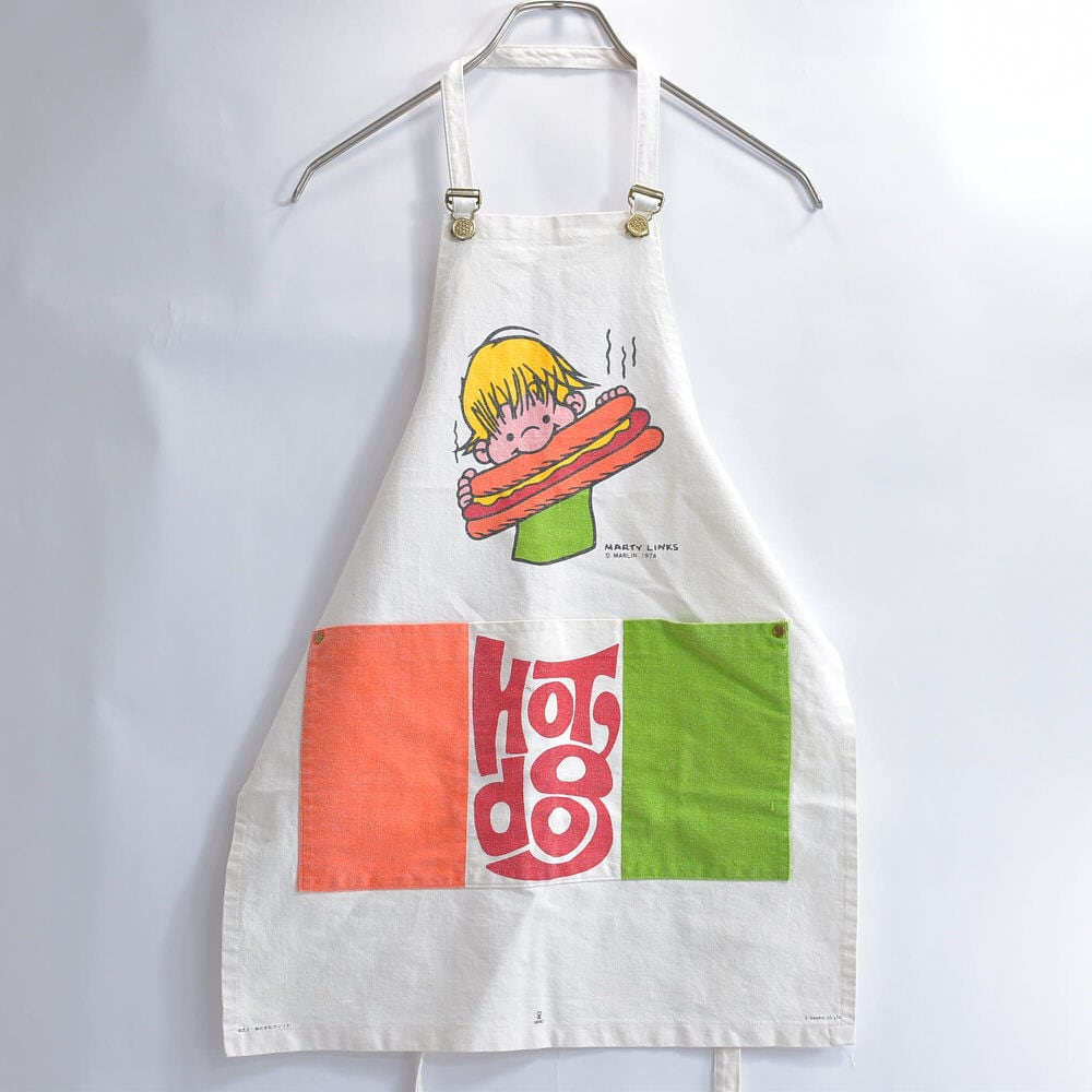 ヴィンテージ エプロン プリント ビンテージ 1974s MARTY LINKS マーティーリンクス HOTDOG プリント エプロン