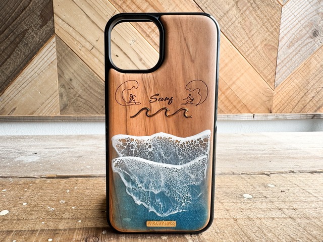 Surfers/wood×resin lagoon blue wave case(bamboo)