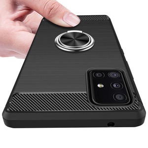 【努力特価】Galaxy A51 5G ケース リング付き TPU 炭素繊維スマホケース 衝撃吸収 スタンド機能 薄型 360回転 車載ホルダー対応 散熱加工 指紋防止 スリム ソフト サムスン ギャラクシーa51 5g 携帯カバー 黒 KC-14-51