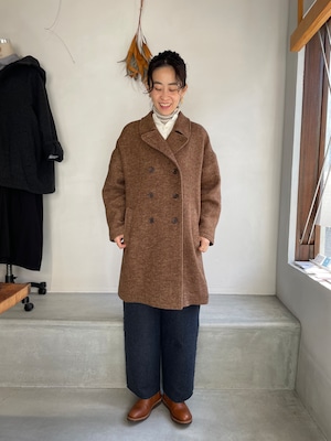 ARMEN WOOL PLAIN OVERSIZED PEA COAT WITH LINING