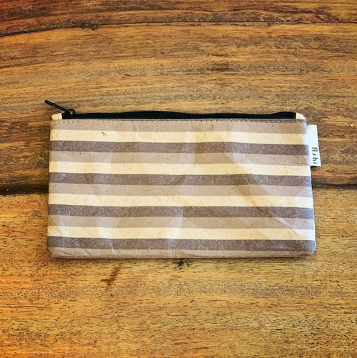 Ashi｜亜紙 Flat Pouch M＊Stripe Stone 紙ポーチ ストライプ