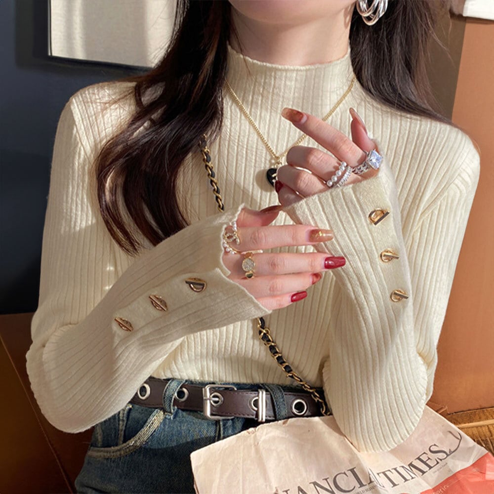 モックネック ニット レディース 長袖 トップス 韓国 きれいめ 大人 かわいい シンプル おしゃれ 重ね着 レイヤード チクチクしない リブニット 大人可愛い 大人女子