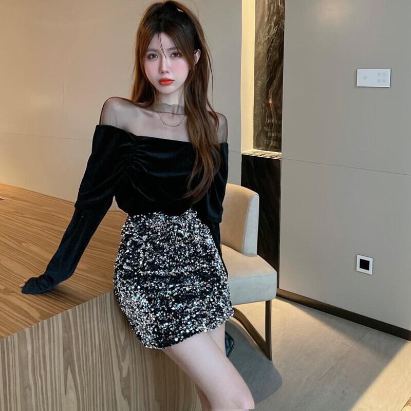 メッシュトップス レッドオータムハイウェストウェストスカート ロング ストリート 秋物 ガールズファッション80586390402