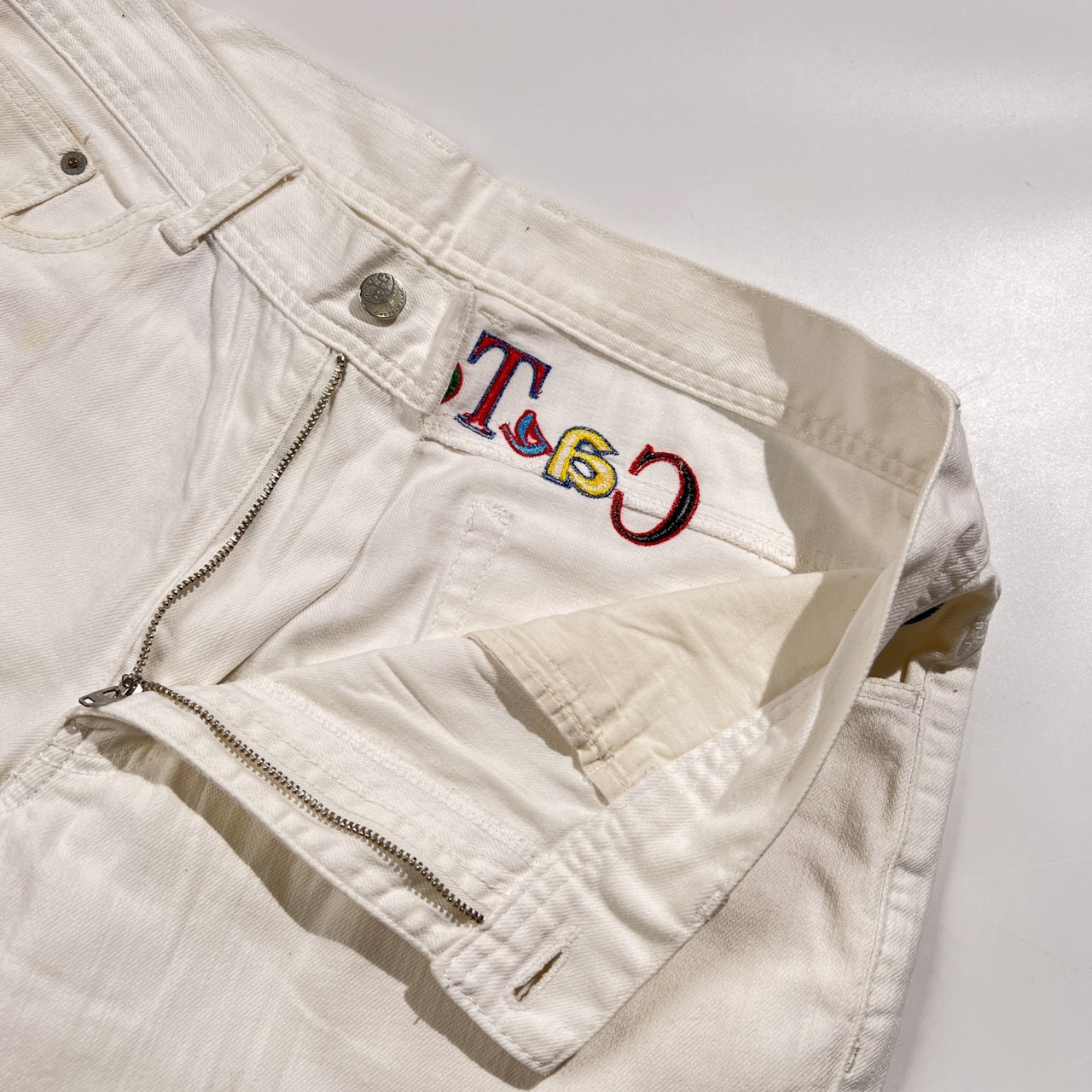 CASTELBAJAC カステルバジャック バックロゴ刺繍 ストレッチ コットン ホワイト パンツ サイズ 48 /メンズ