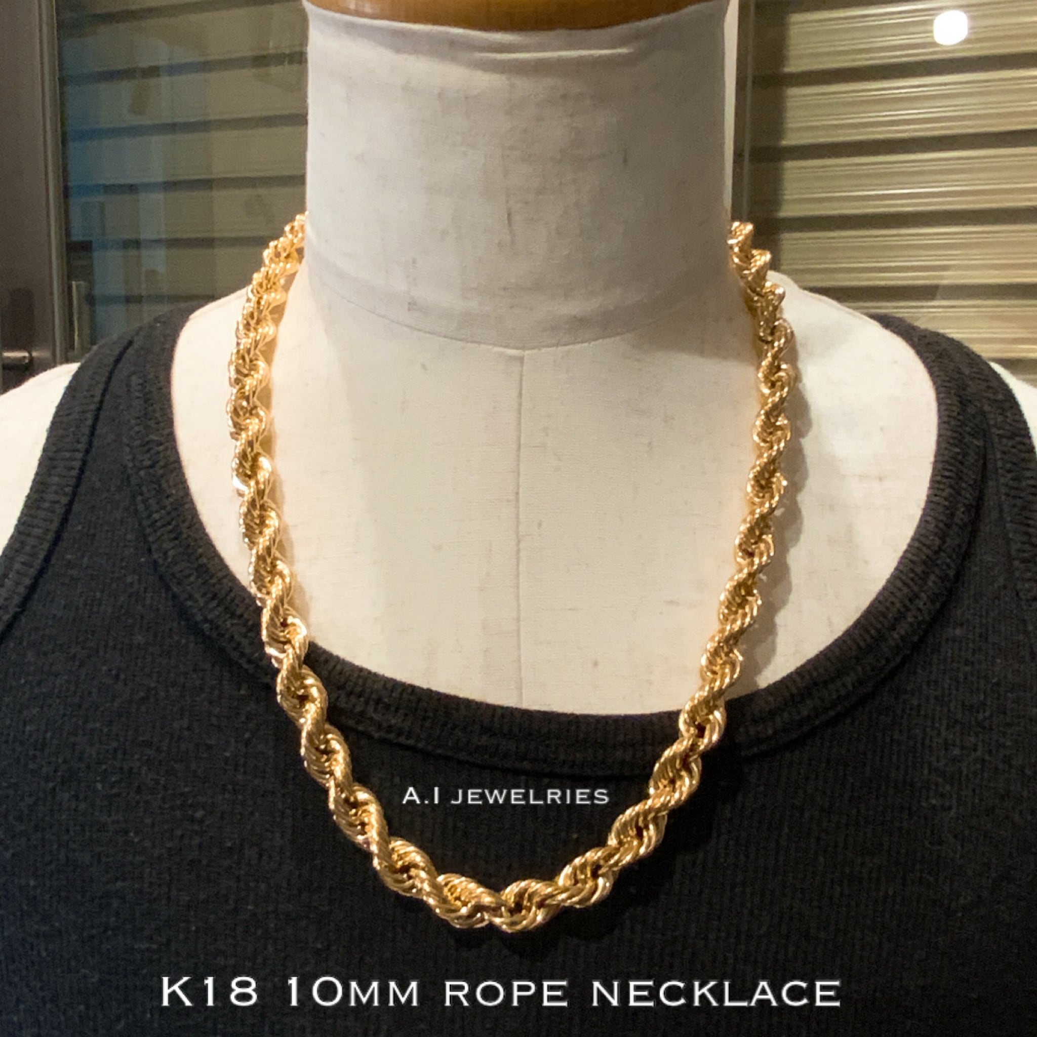 K18 極太 10mm ロープ ネックレス 手作り ハンドメイド 18金 Rope Necklace 職人の傑作ネックレス A I Jewelries エイアイジュエリーズ