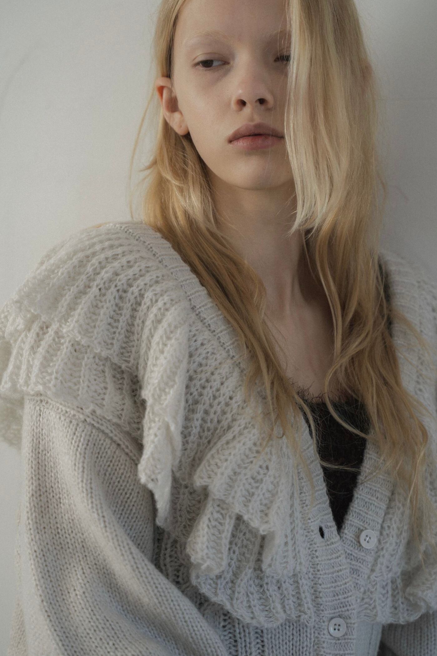 WILLFULLY shoulder frill cable knit cardigan ショルダーフリル