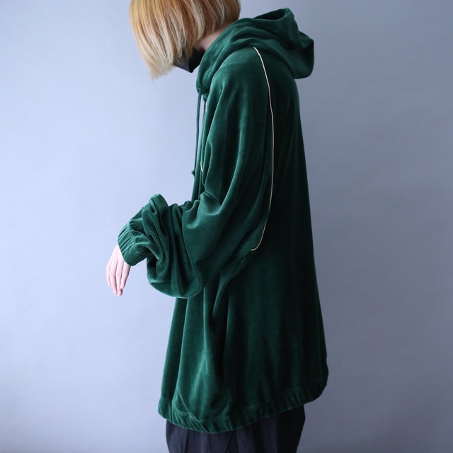 super over silhouette raglan sleeve piping design hoodie velours jacket