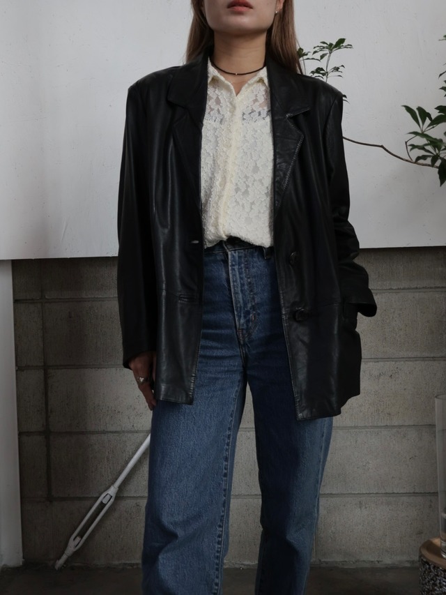 <vintage>leather tailored jacket