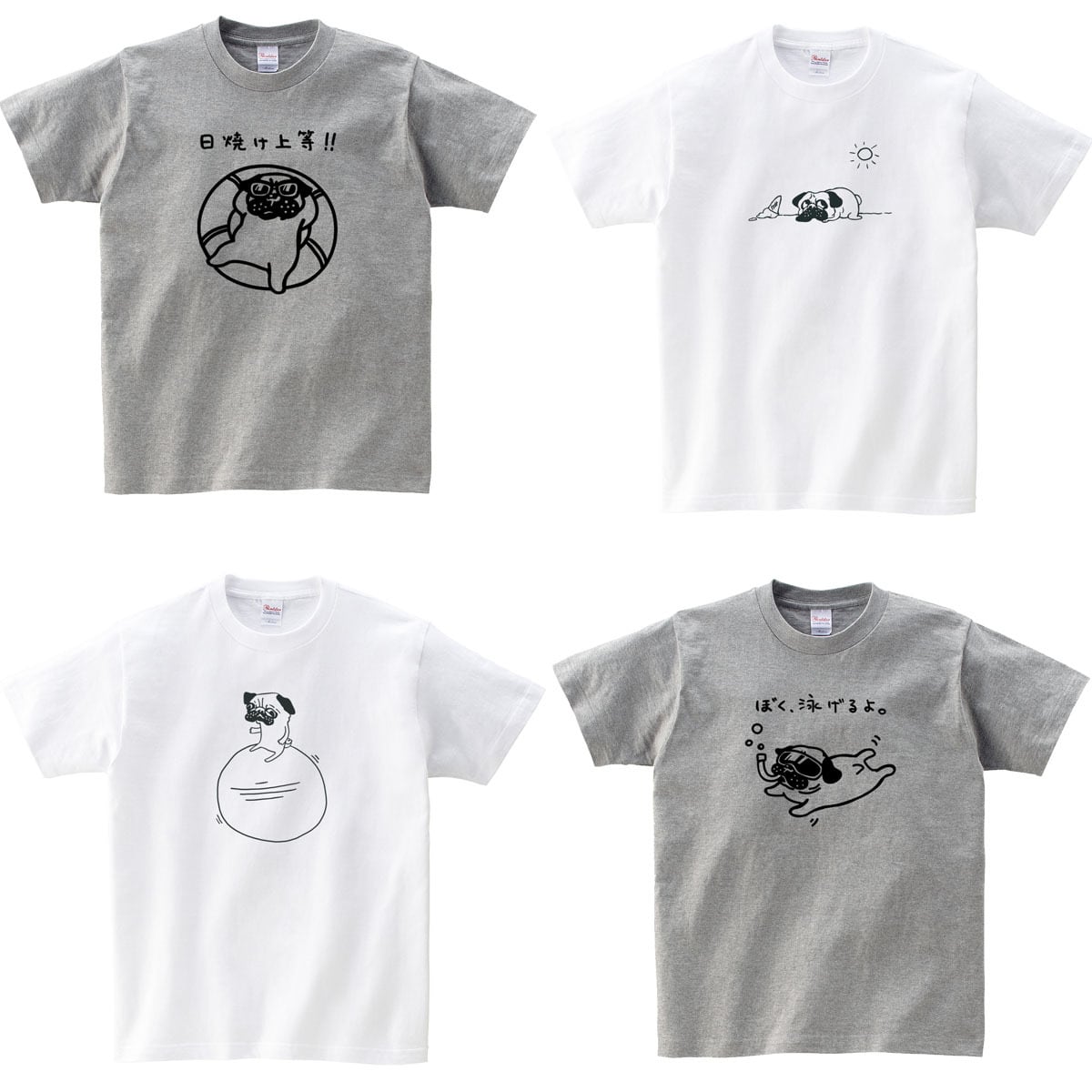 選べるデザイン パグTシャツ dog86 ブヒ 半袖・長袖  ユニーク 手描きイラスト 犬好き 犬服 イラスト