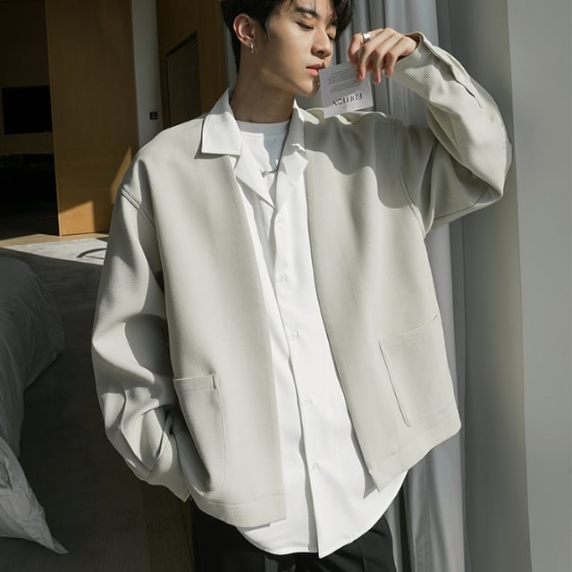 【予約販売】シャツ 長袖 レース 重ね着風 レイヤード モノトーン メンズ ベージュ ブラック カジュアル シック 結婚式 フォーマル こなれ感 お洒落 韓国 トレンド 春 秋 S/M/L/XL