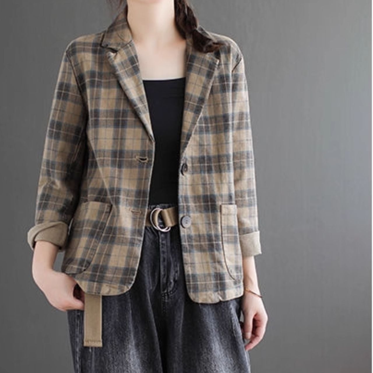 ヴィンテージチェック柄 ショートジャケット Ln00035