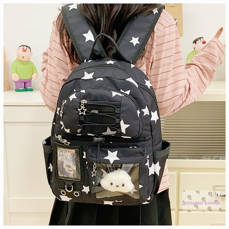 大容量】星柄 バックパック リュック 15インチ対応 20-35L ブラック