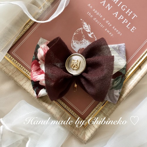 リボンのポニーフック♡(アンティーク花柄)