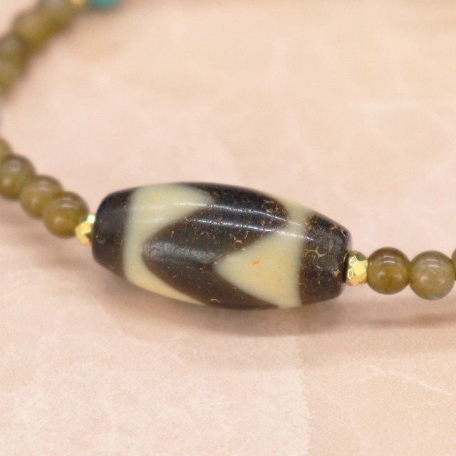 【Shining  Like Stardust】虎牙天珠×ラブラドライト×ターコイズ ブレスレット