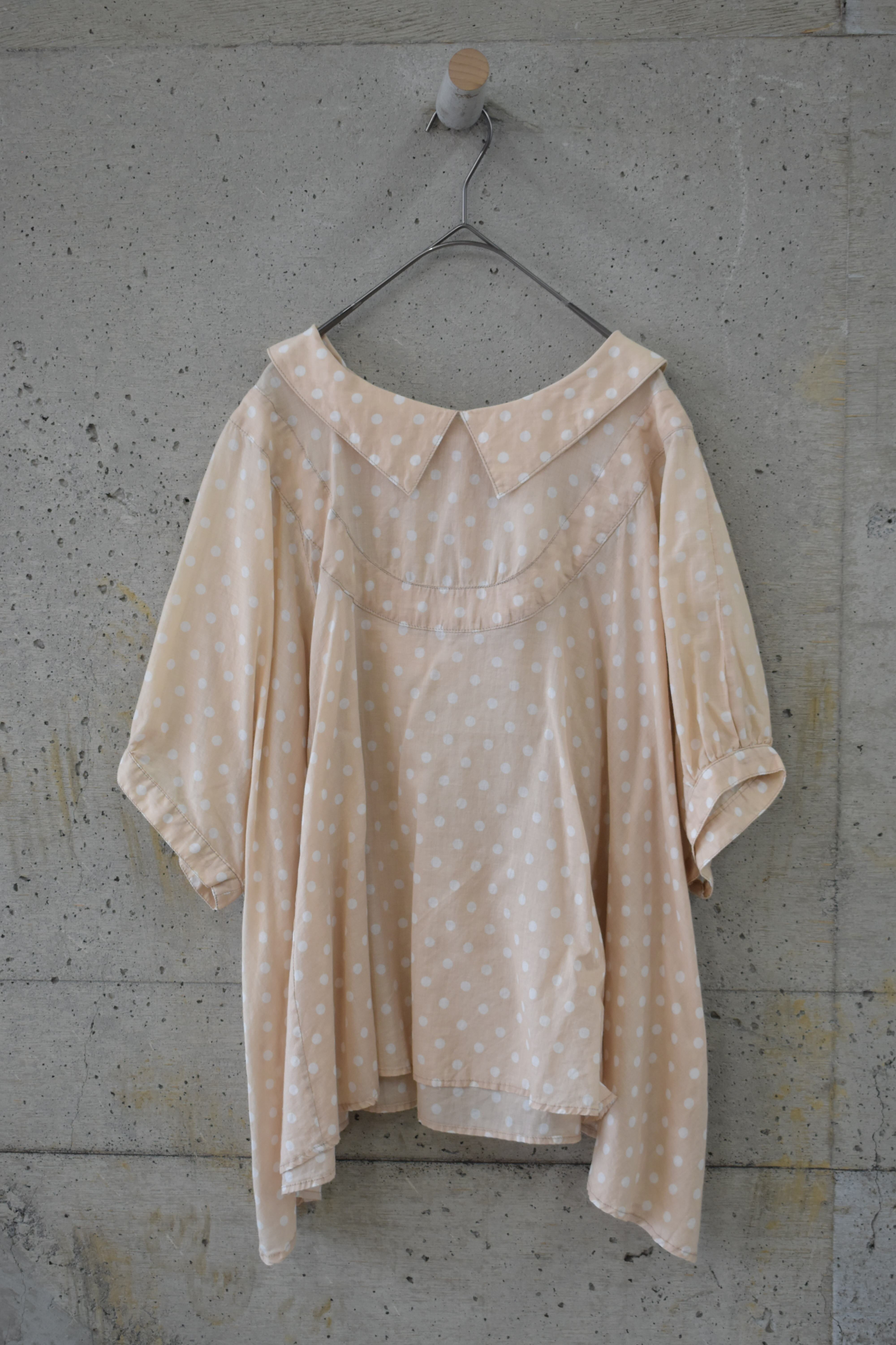 Polka-dot raglan-sleeve chiffon top