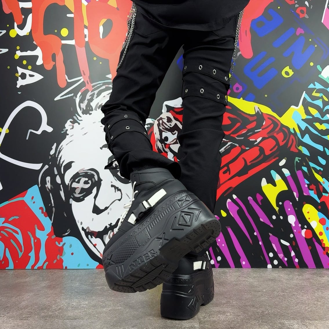 多連チェーン×ベルト装飾付きPUNK VISUAL PANTS | NIER CLOTHING