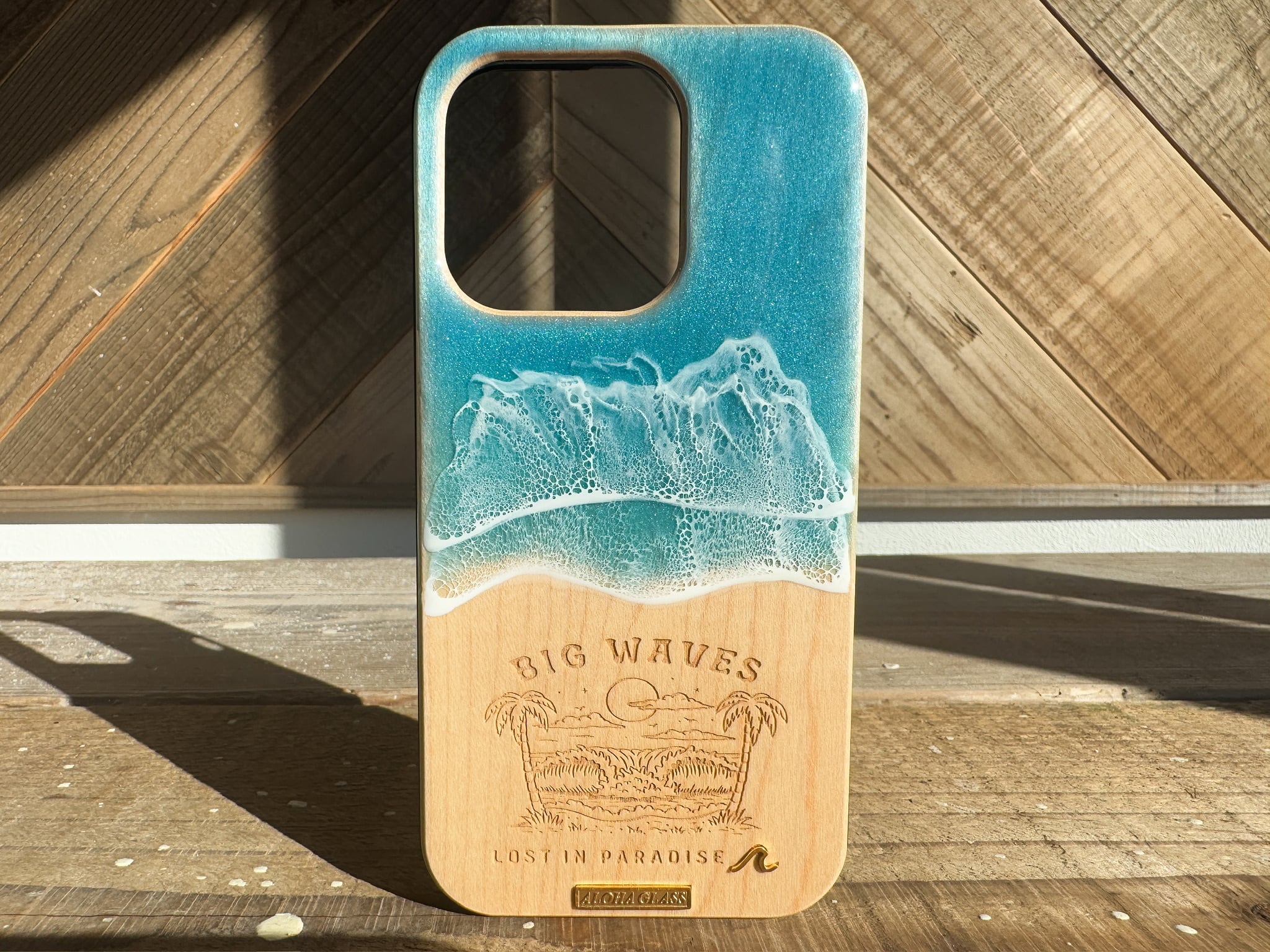 Big waves/wood×water blue wave resin case(maple)