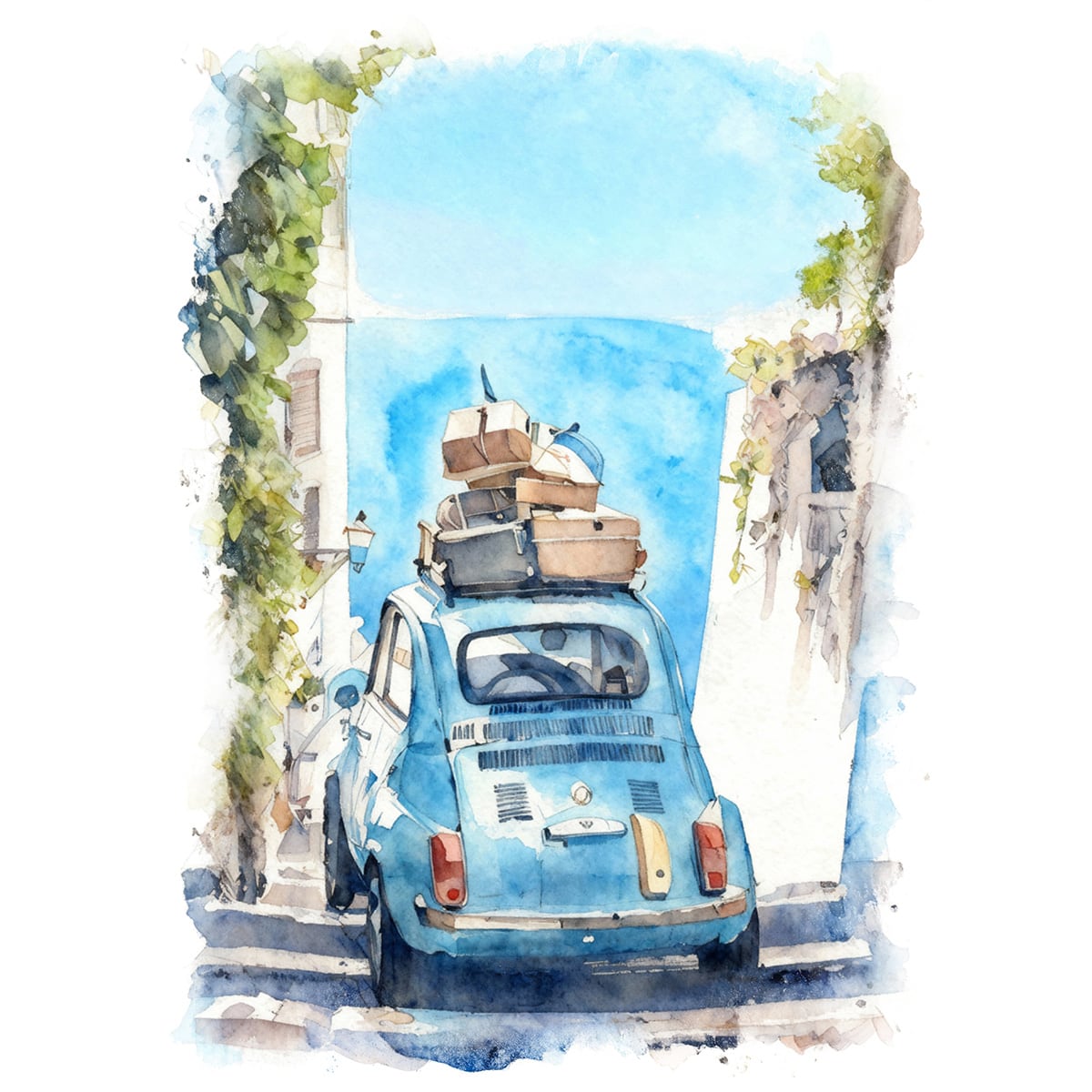 絵画 イタリア 風景画(街並み) チンクエテッレを旅するフィアット
