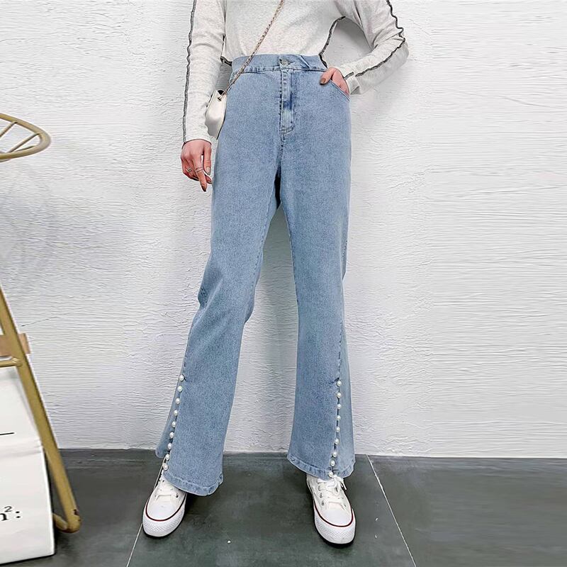 スタンダード薄手ジーンズ レディースルーズハイウェストウェストパンツ レトロ ミックスインファッション90935373503