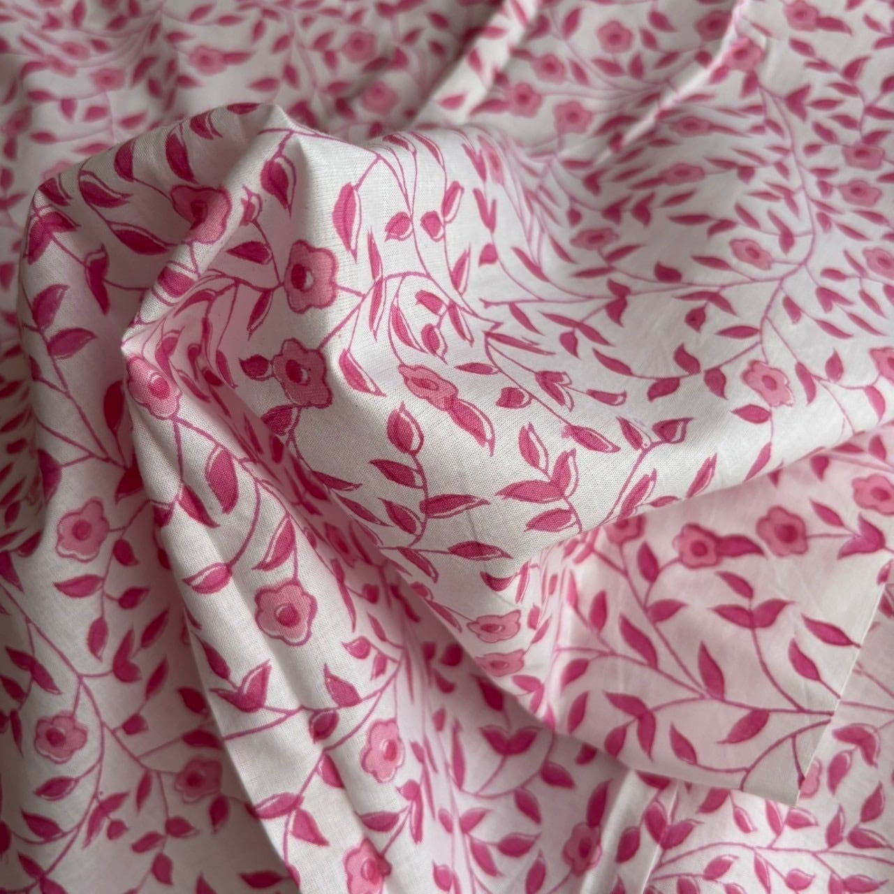 50cm単位】ブロックプリント生地 インド綿 花柄 ピンクブロッサム