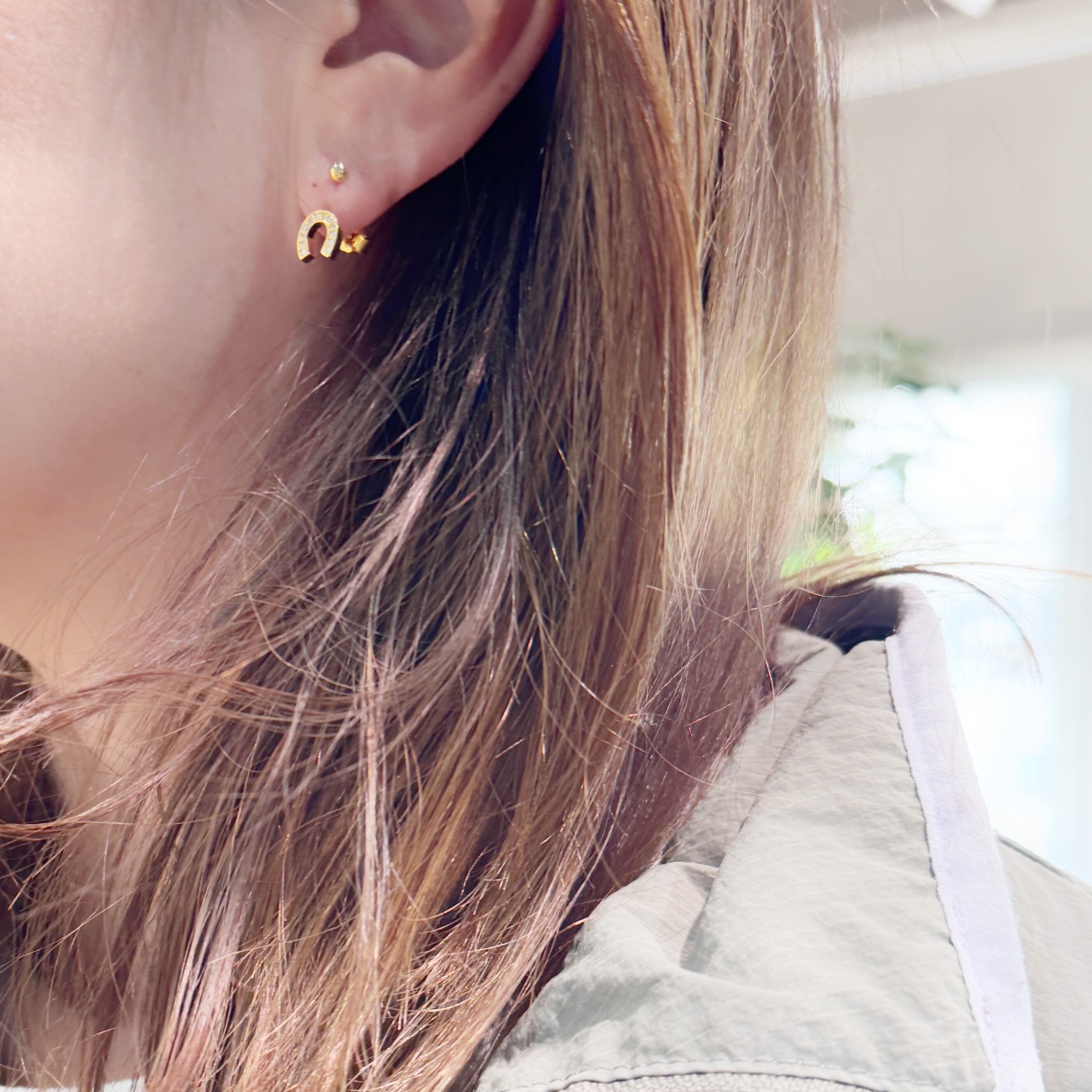 Goldold Coating 馬蹄 スタッド ジルコニア ピアス 馬 小さめピアス