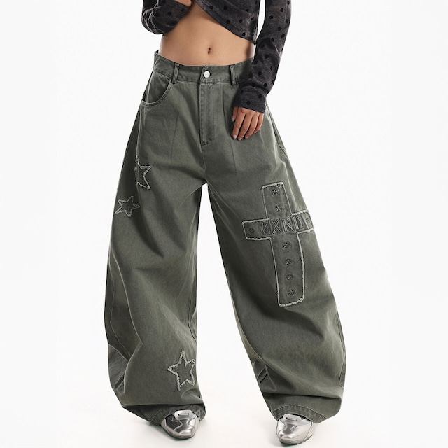 クロスパッチスターアクセントワイドパンツ 1col   R01788