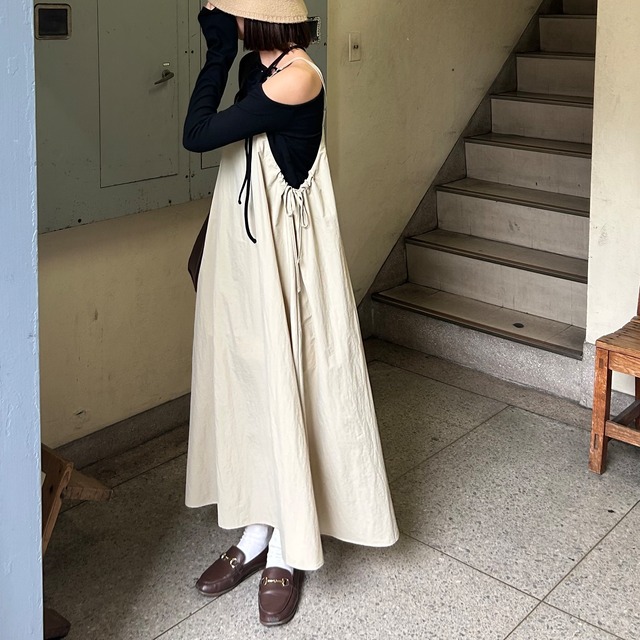 サイドリボンキャミワンピース【ベージュ】#