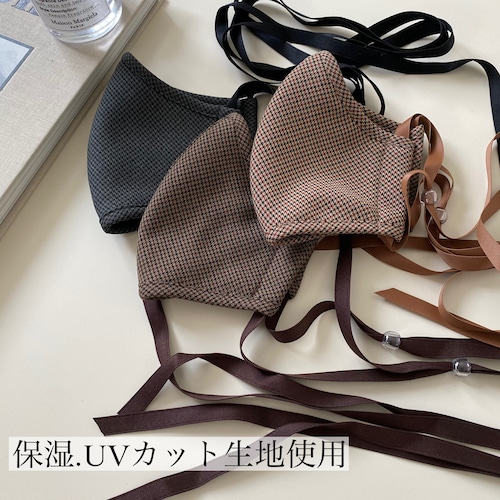 日本製check ribbon mask