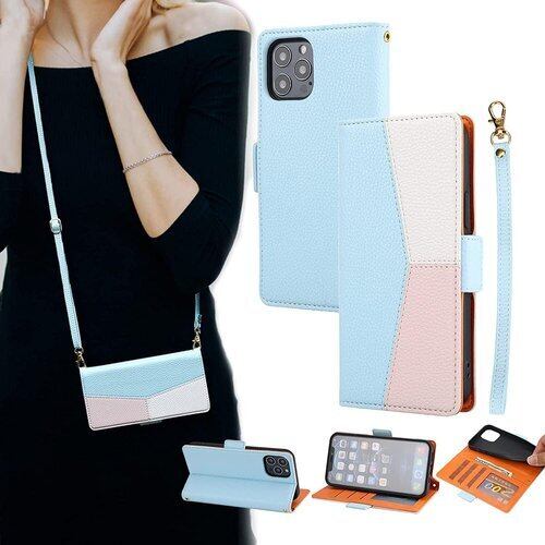 Handodo iPhone14 Pro ケース スマホケース 手帳型 財布型 携帯カバー 14Proカバー カード収納 アイフォン14Proケース 高级PUレザー肩掛け 斜め掛け 手首掛け スタンド機能 耐衝撃 放熱性 全面保護 落下防止 iPhone 14 Pro青 1609