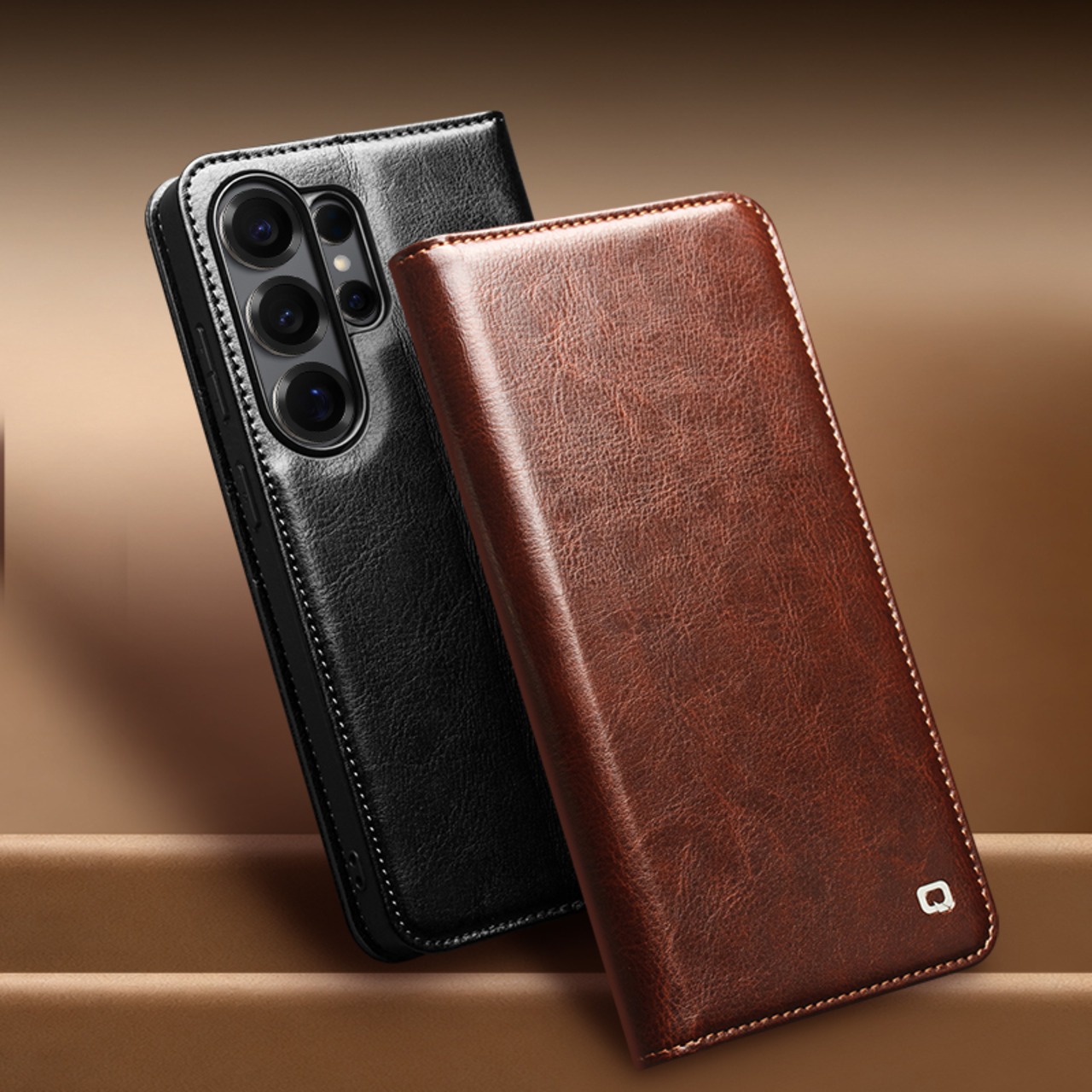 ◆Galaxy S26/S25/Plus/Ultra◆ Genuine Leather Stitching Classic Wallet Case / 本革 レザー ステッチ 手帳型 クラシック ウォレット スマホケース