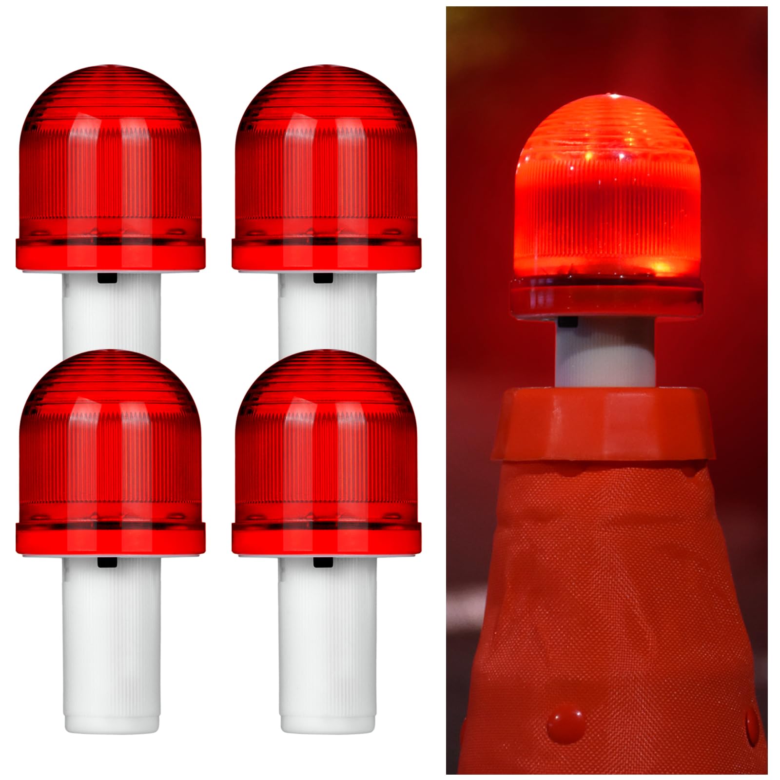 GUARDLEAD カラーコーン ライト LED 警告 点滅 灯 安全コーン 工事保安灯 道路保安用品 警告灯 伸縮三角コーン 対応 GL014 単4電池式 赤色 4個セット