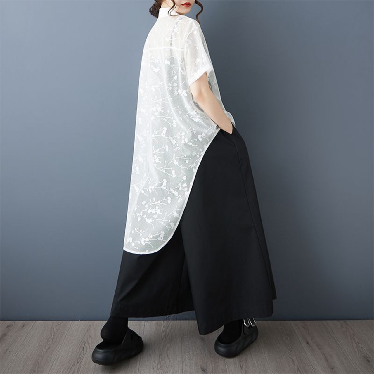 アシンメトリーヘム シアー シャツ  30196