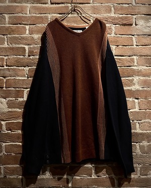 【Caka act3】3D Line Design Vintage Loose Cashmere Blend Pullover Knit