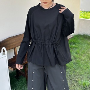 DRAWSTRING WAIST RELAXED LONG SLEEVE TOP M-18627