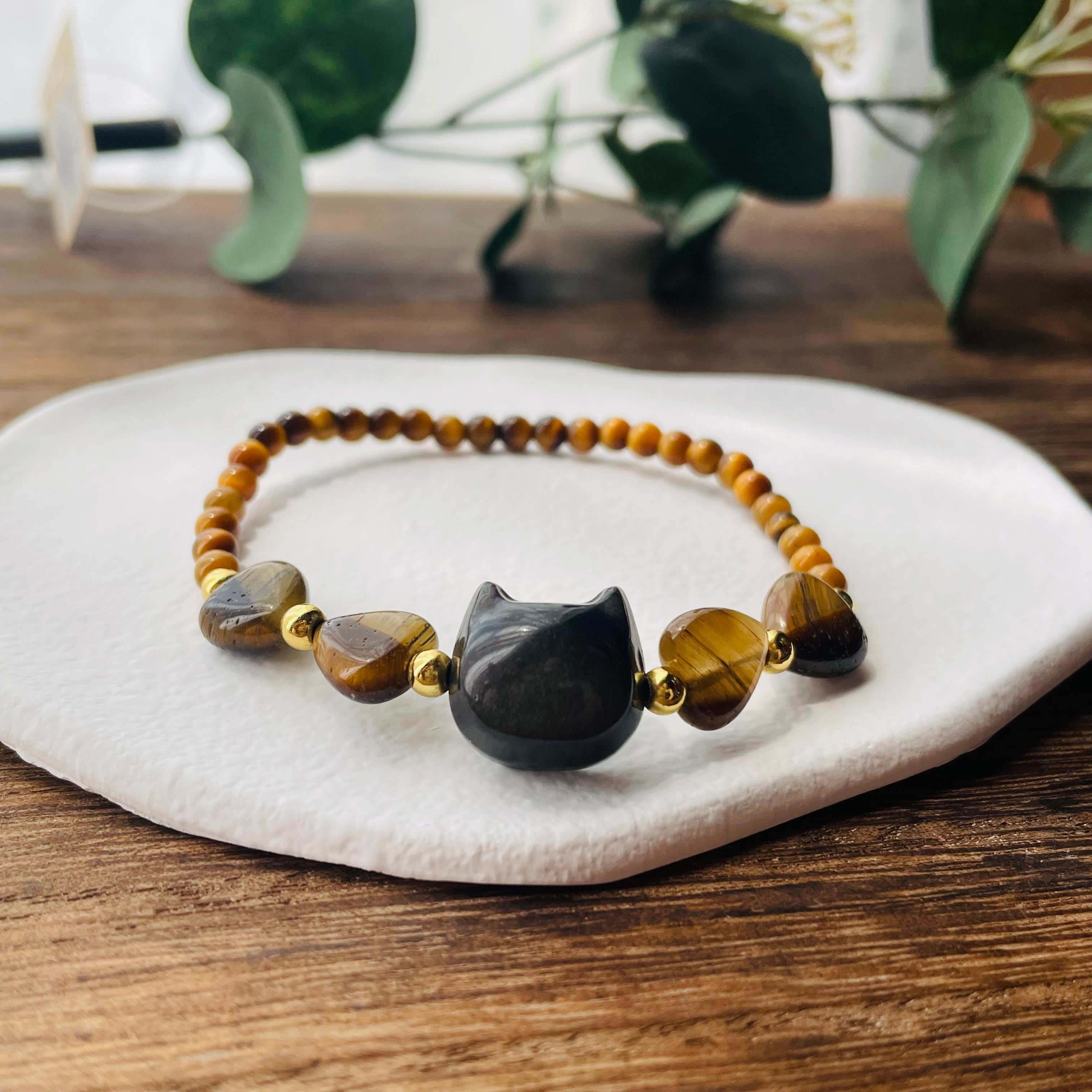 ☆22-①猫×パワーストーン|ブレスレット|集中力UP・金運| ネコ ねこモチーフ 猫雑貨 猫グッズ アクセサリー 天然石 プレゼント ギフト レディース