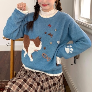 キャットデザインニットトップス ・8173 キャットデザインニットトップス ・8173