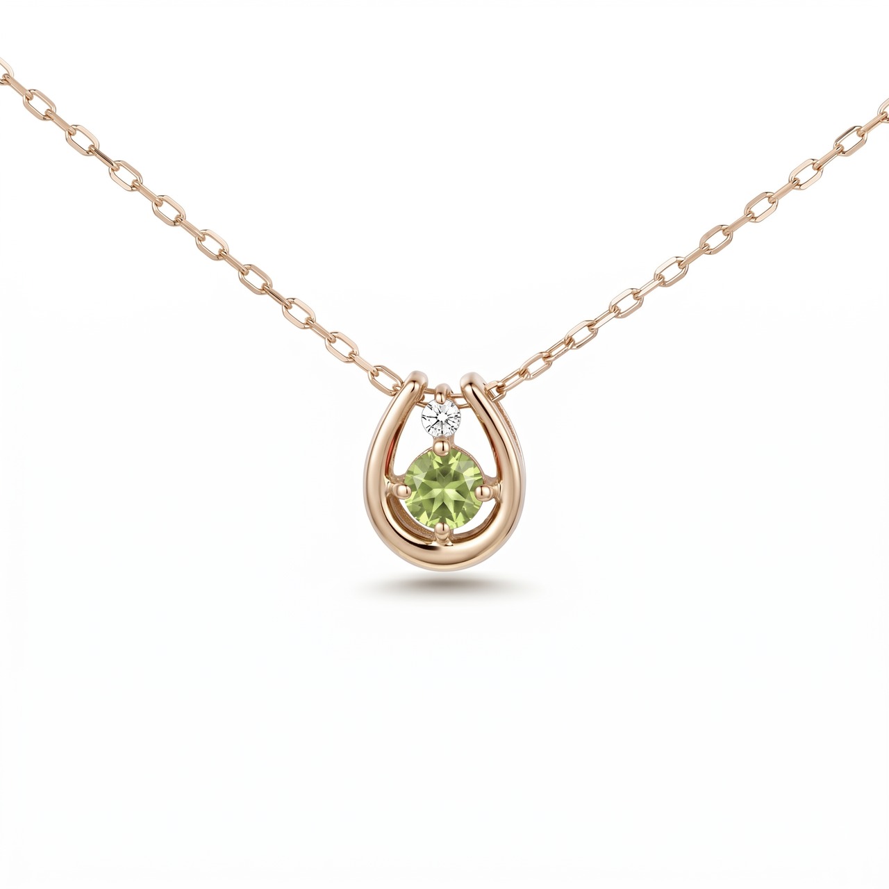 K10YG　ペリドット×ダイヤモンド0.01ct 　ホースシューネックレス　【0208213】