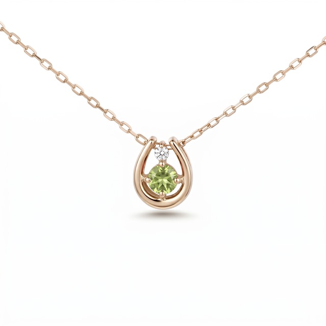 K10YG　ペリドット×ダイヤモンド0.01ct 　ホースシューネックレス　【0208213】