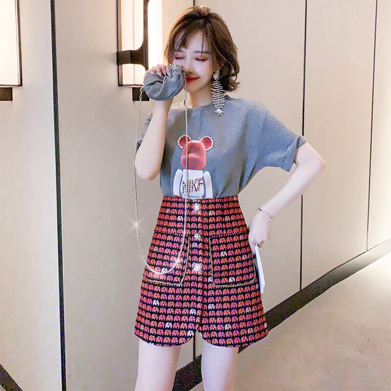 プリント柄トップス ハイウェストスカート スプリング 春物 MIUCO66729051411