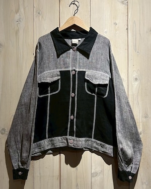 【a.k.a.C.a.k.a vintage】90's 2tone Color Swiching Vintage Linen Tracker Jacket