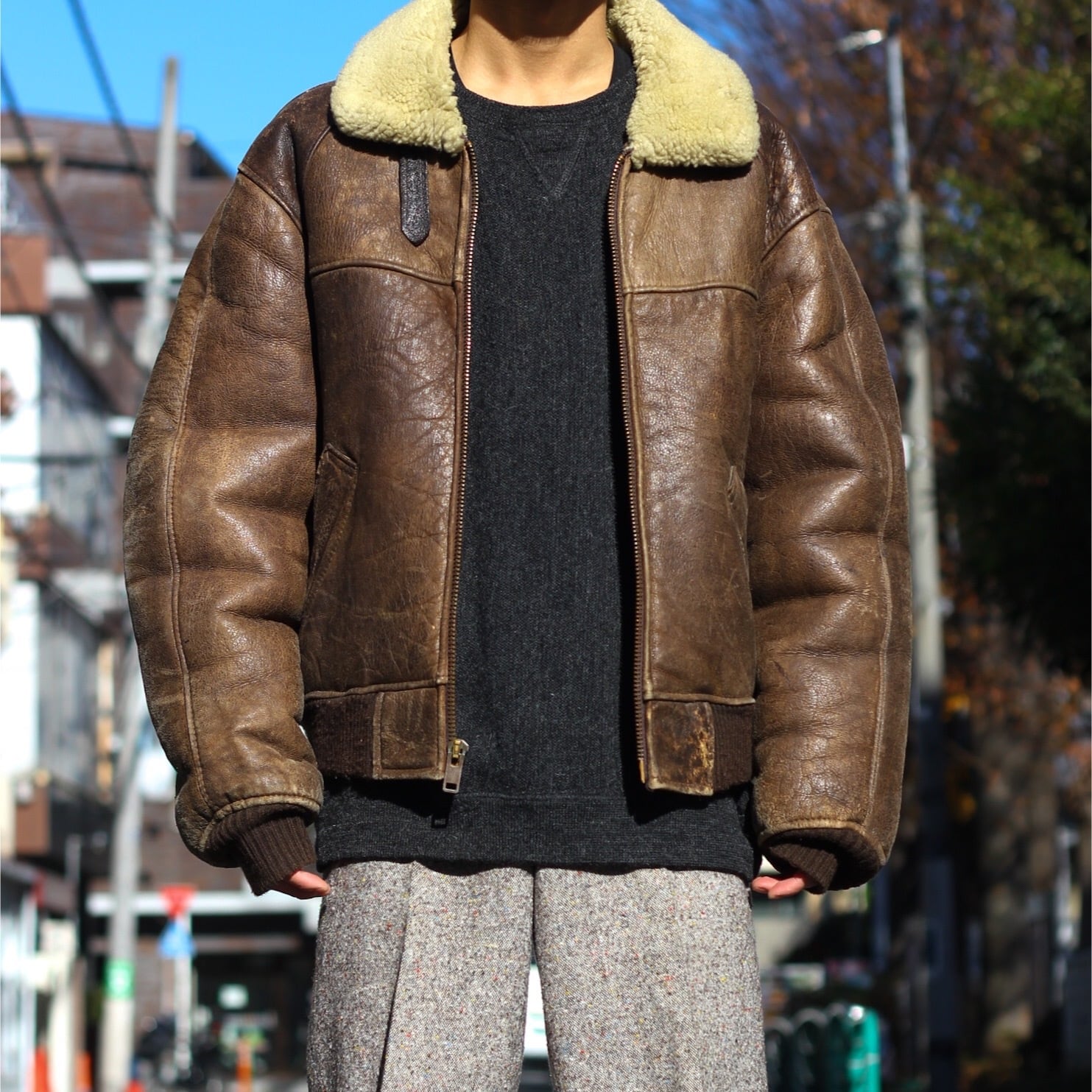 Schott 42 B-3 フライトジャケット シープスキン ブラウン 80