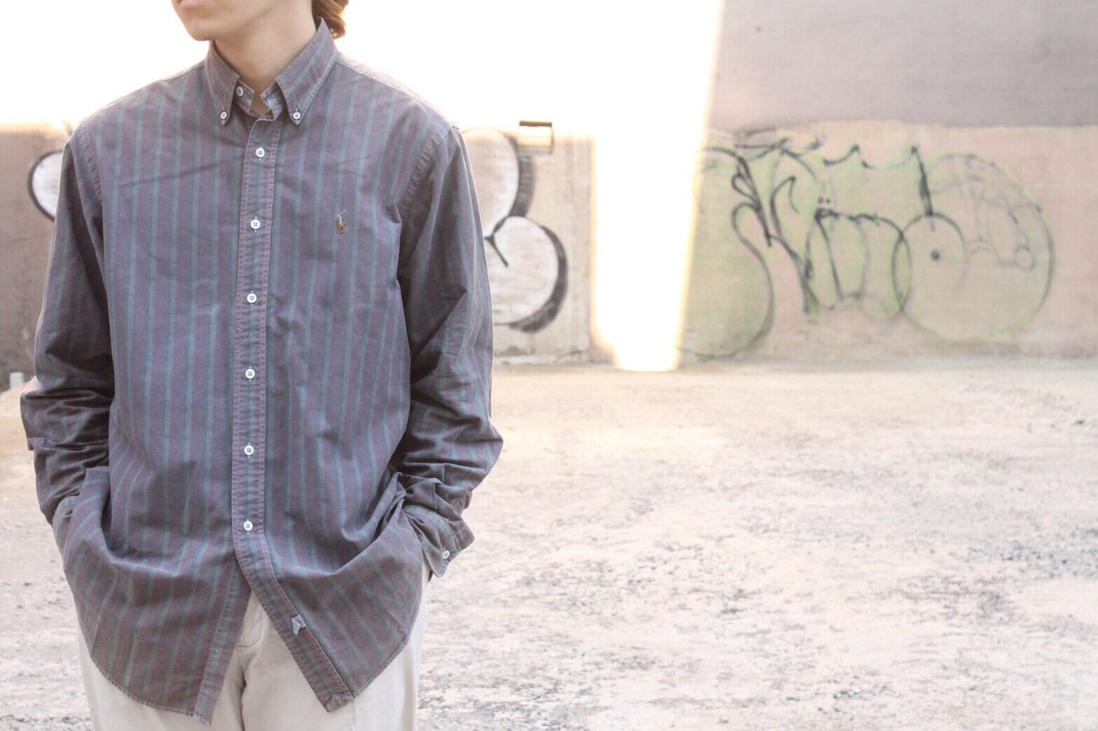 90s Ralph Lauren 後染め Stripe Shirt