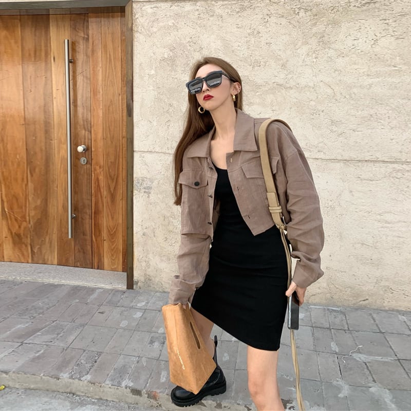 ハンサムルーズショートツーリングカジュアルジャケットレディース2020秋新作オールマッチボーイフレンドスタイルジャケットトップ ブラックストロベリース8616305559