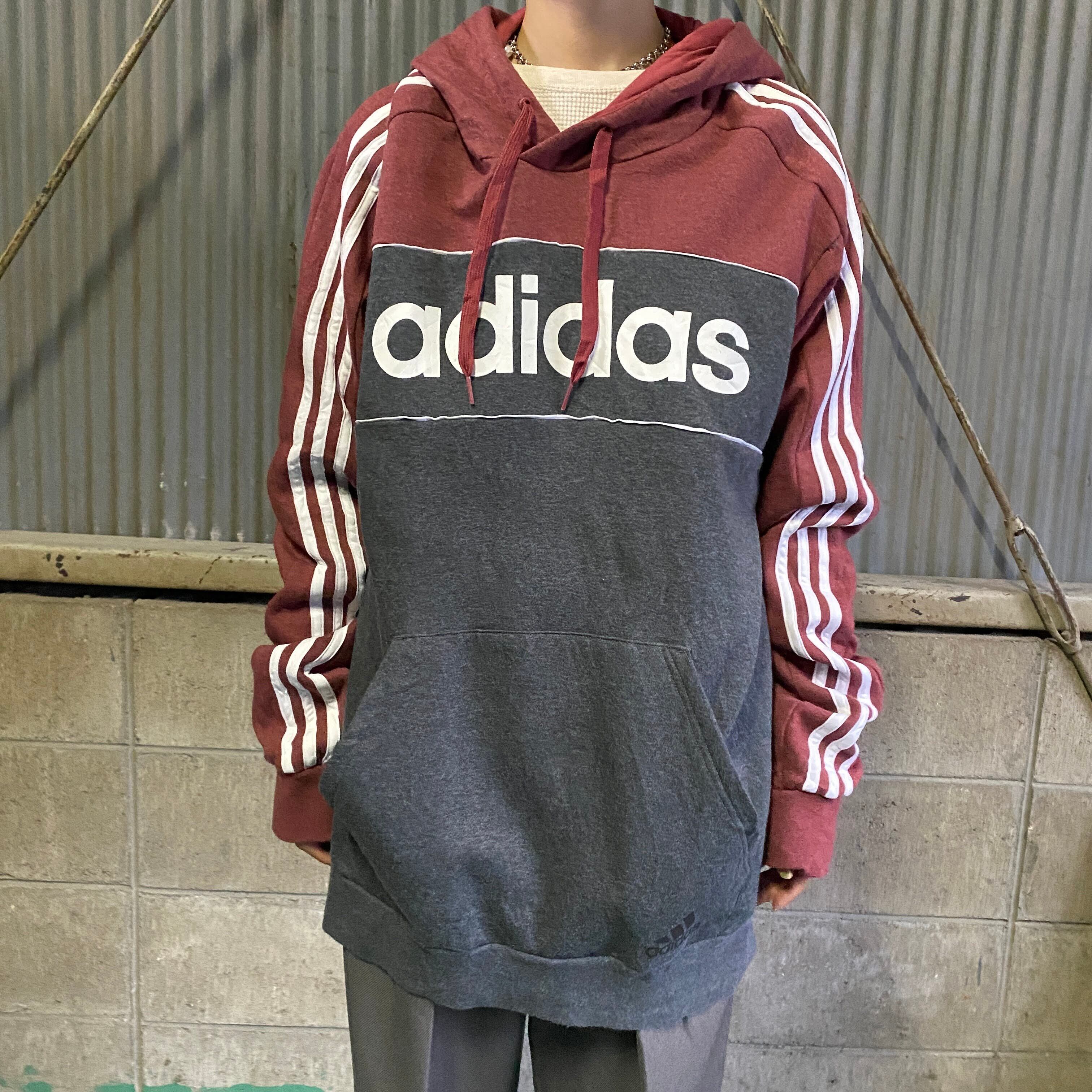 Adidas アディダス スウェットパーカー レディースxl相当 古着 裏起毛 ブランドロゴ プリント プルオーバーパーカー パーカー Cave 古着屋 公式 古着通販サイト